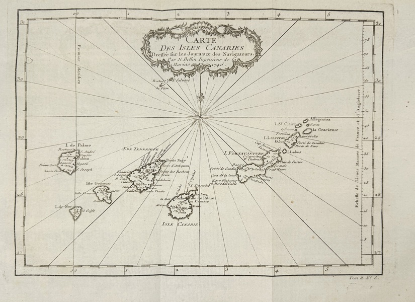 Jacques-Nicolas Bellin – Map of the Canary Islands (Tenerife) – Engraved by Jakob van der Schley – Published in Prévost’s Histoire Générale des Voyages – 1747