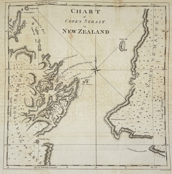Captain James Cook – Chart of Cook’s Strait in New Zealand – Copperplate Engraving – 1784