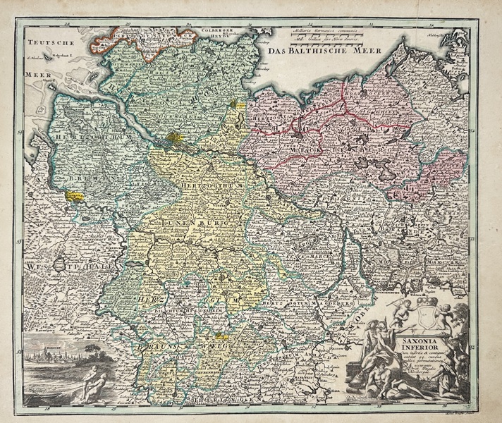 Christoph Weigel – Map of Saxonia Inferior (Lower Saxony) – Hand-Colored Copperplate Engraving – 1718