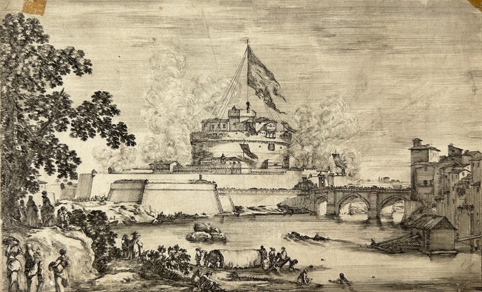 Stefano della Bella – Castello Sant’Angelo in Rome Under Fire – Etching