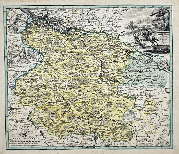 Christoph Weigel (1654–1725) – Map of the Diocese of Hildesheim – Hand-Colored Copperplate Engraving – c. 1710