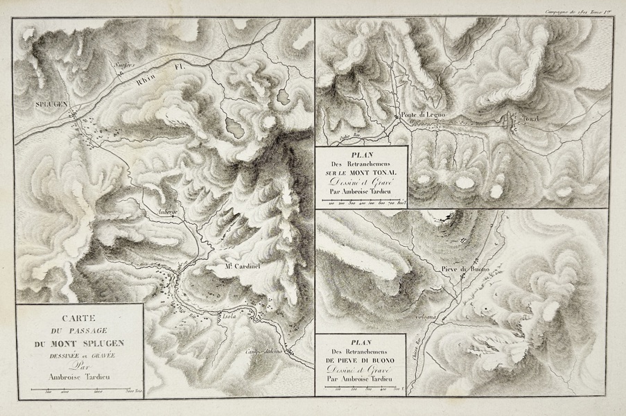 Ambroise Tardieu (1788–1841) – Map of the Splügen Pass and Mont Tonale – Copperplate Engraving – c. 1825