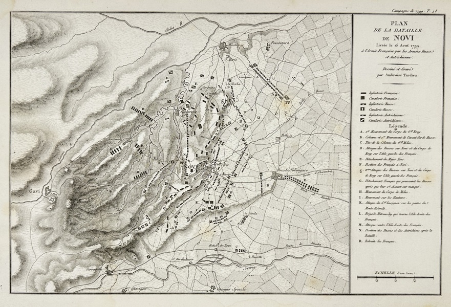 Ambroise Tardieu (1788–1841) – Plan of the Battle of Novi (1799) – Copperplate Engraving – c. 1825