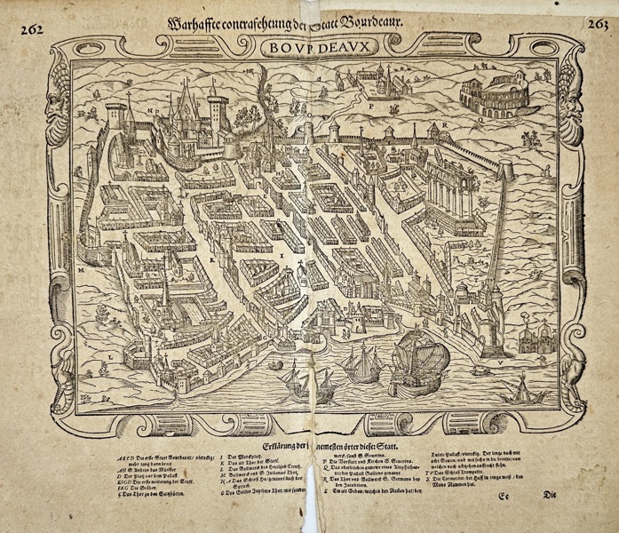 Sebastian Münster (1488–1552) – View of Bordeaux – Woodcut from Cosmographia – 16th Century (c. 1550)