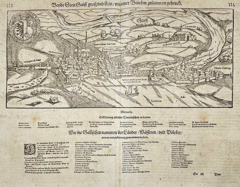 Sebastian Münster (1488–1552) – View of Geneva (Genff) – Woodcut from Cosmographia – 16th Century (c. 1550)