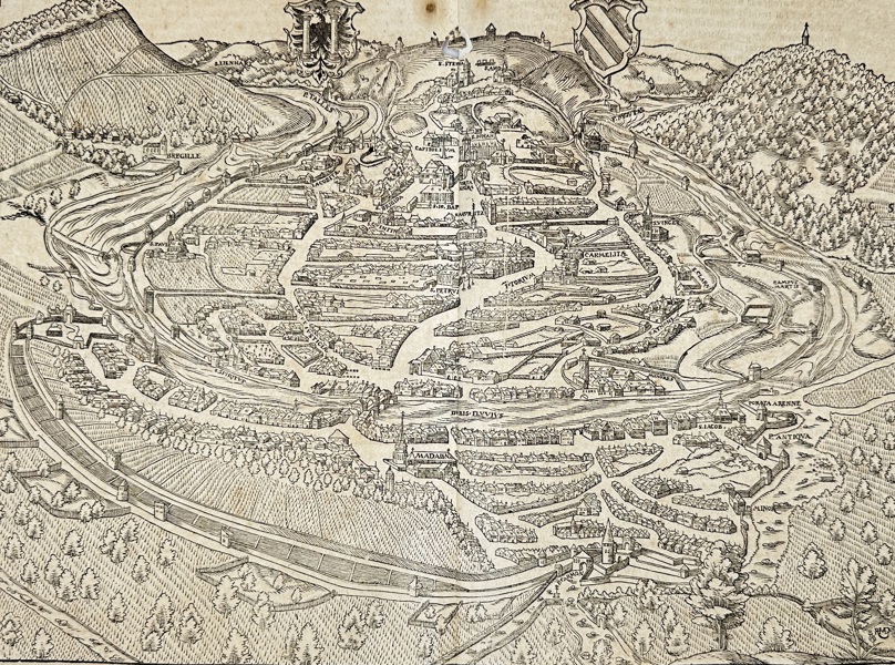 Sebastian Münster (1488–1552) – View of Besançon (Bisantz) – Woodcut from Cosmographia – 16th Century (c. 1550)