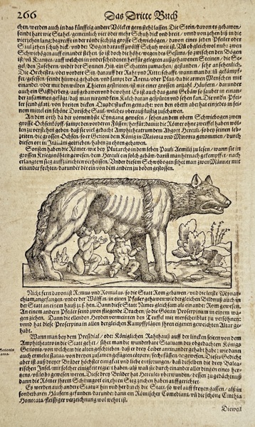 Sebastian Münster (1488–1552) – She-Wolf of Rome (Lupa Capitolina) – Woodcut from Cosmographia – c. 1550