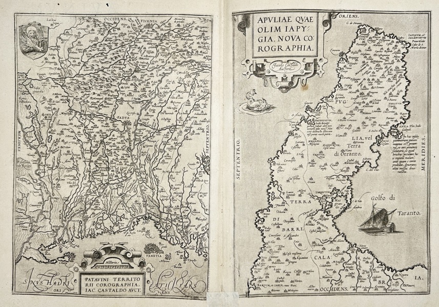 Giacomo Gastaldi / Abraham Ortelius (ed.) – Patavini Territorii Corographia & Apuliae quae olim Iapygia – Copperplate Engravings – c. 1595