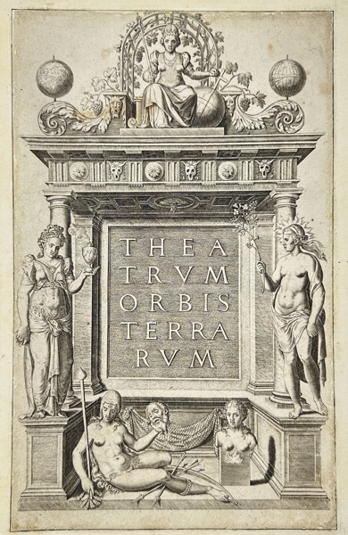 Abraham Ortelius (1527–1598) – Title Page of Theatrum Orbis Terrarum – Copperplate Engraving – 1570