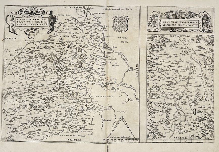 Abraham Ortelius (1527–1598), after Jean de l’Ancre & Gabriele Simeoni – Maps of Bituriges (Berry) and Limaniae – Copperplate Engravings – c. 1595