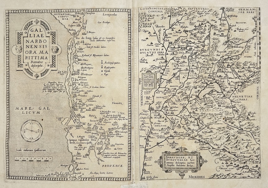 Abraham Ortelius (1527–1598), after Aegidius Tschudi and others – Maps of Gallia Narbonensis and Savoy & Burgundy – Copperplate Engravings – c. 1595