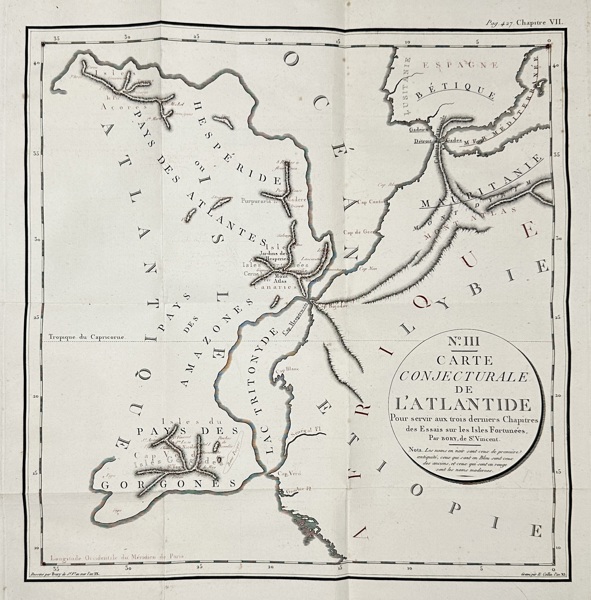 Jean-Baptiste Bory de Saint-Vincent (1778–1846) – Map of Atlantis from Essays on the Fortunate Isles and ancient Atlantis – Copperplate Engraving (1803)