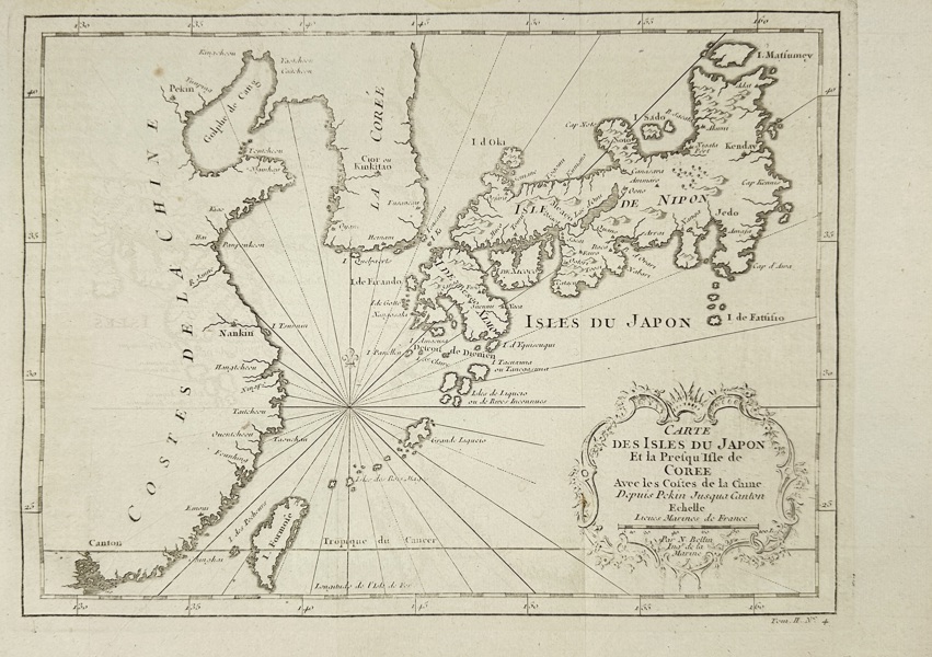 Jacques Nicolas Bellin (1703–1772) – Map of the Islands of Japan and the Korean Peninsula – Engraving (circa 1750)
