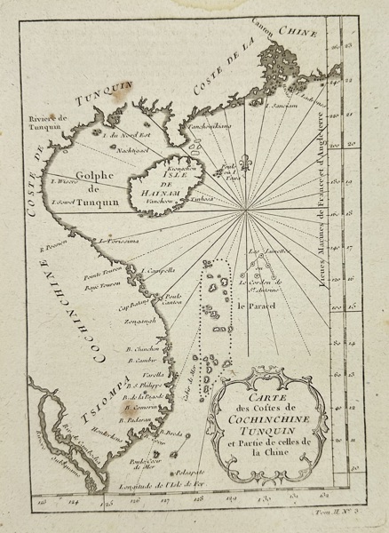 Jacques Nicolas Bellin (1703–1772) – Map of the Coasts of Cochinchina, Tonkin, and Part of China – Engraving (circa 1750)
