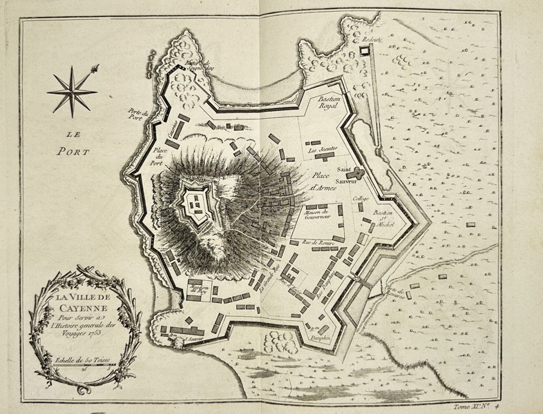 Jacques Nicolas Bellin (1703–1772) – The City of Cayenne from Histoire générale des voyages – Engraving (1753)