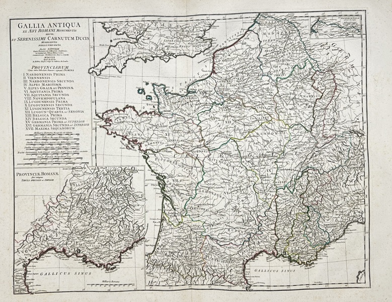 Jean-Baptiste Bourguignon d'Anville (1697–1782) – Gallia Antiqua (Ancient Gaul) – Engraving (1760)
