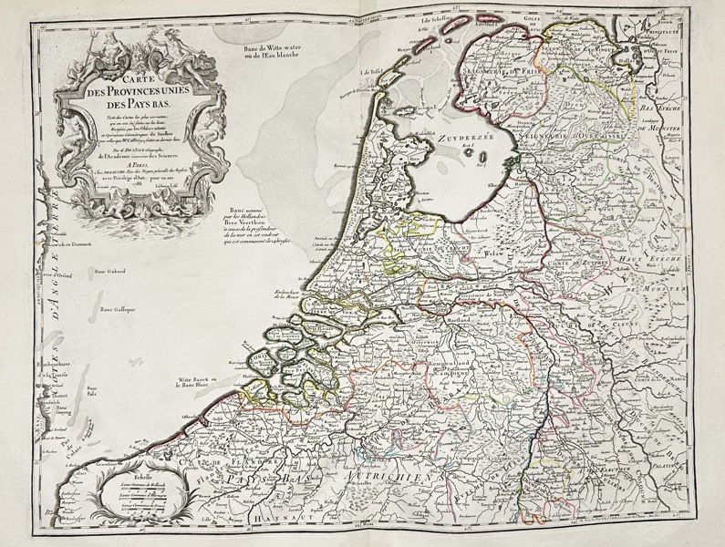 Jean-Baptiste Bourguignon d'Anville (1697–1782) – Map of the United Provinces of the Low Countries – Engraving, with outline hand-coloring (1759)