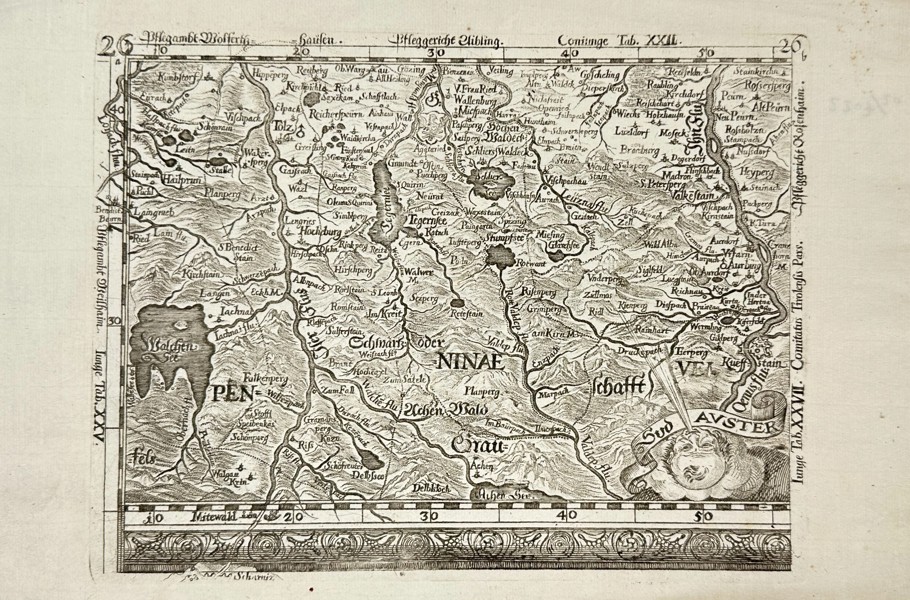 Georg Philipp Finckh after Philipp Apian – Map of the Isar Valley and Tegernsee