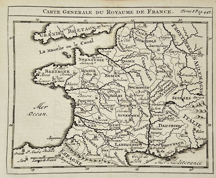 Zacharie Chatelain – Map of the Kingdom of France / Carte Générale du Royaume de France – Engraving (1743)