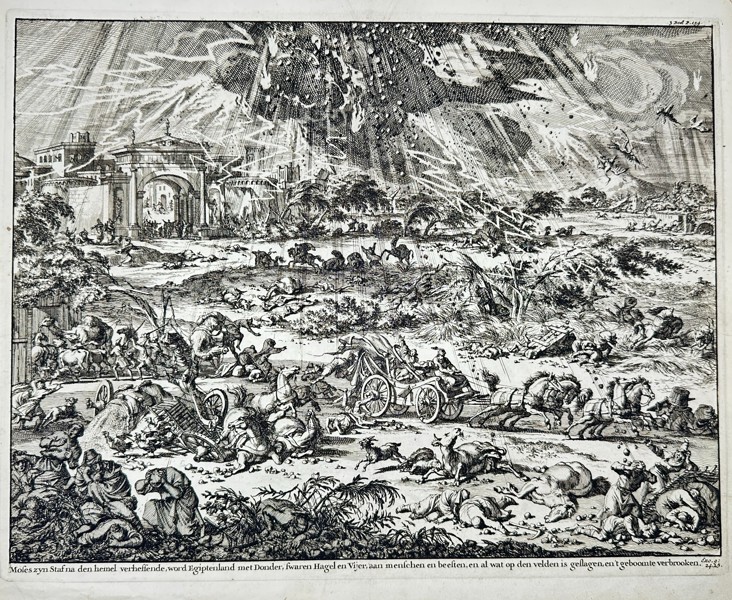 Willem Goeree & Jan Luyken – Moses Sends Thunder and Hail upon Egypt - Etching