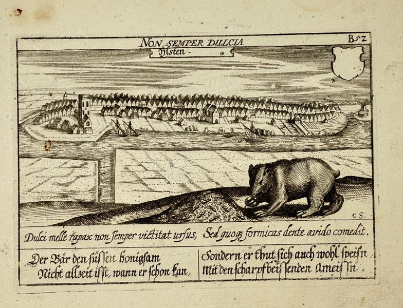 Daniel Meisner – View of Ylst (Ijlst, West Friesland) – Emblematic Engraving