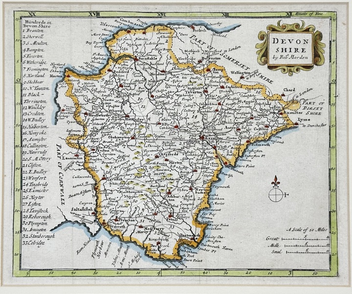 Robert Morden (c.1650–1703) - Hand-coloured Map of Devon - Devonshire - South West England (1708)