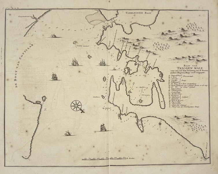 Jakob van der Schley (1715–1779) – Map of Trincomalee and Tambalagam Bay – Copperplate Engraving – 1758