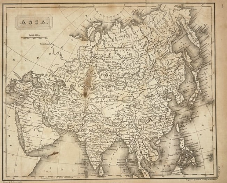 Sidney Hall – Map of Asia – Copperplate Engraved Map (Early 19th Century)