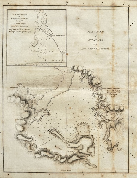Admiral William Bligh (1754–1817) – Plan of Awatska Bay (Kamchatka) – Engraved Map (1784)