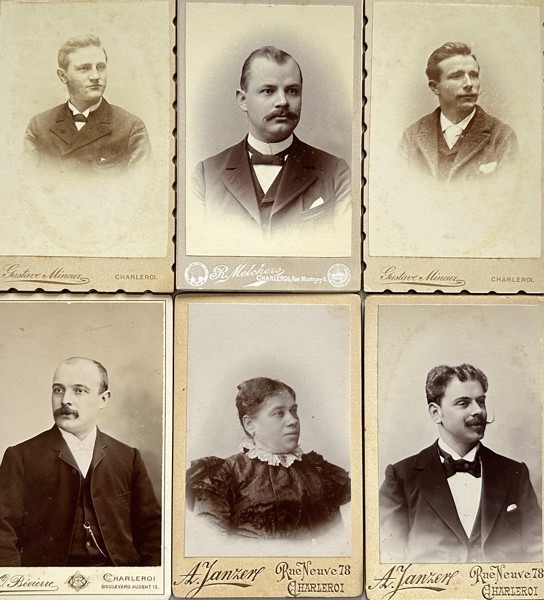 Set of 6 Carte de Visite - Gustave Mineur, Olivier Bevierre, Robert Melchers
 - Portraits of Gentlemen and Ladies - Charleroi, Belgium  - 19th-20th Centuries