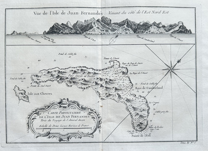 Jacques Nicolas Bellin (1703–1772) – Map of the Isle of Juan Fernandez (Carte De L’isle De Juan Fernandez) – Engraved Map (1754)