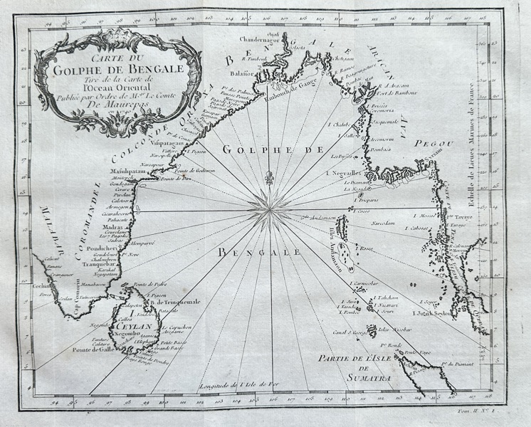 Jacques Nicolas Bellin (1703–1772) – Map of the Gulf of Bengal (Golphe de Bengale) – Engraved Map (1754)
