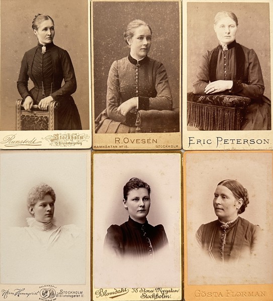 Set of 6 Carte de Visite - Oscar Runstedt, R. Ovesen, Horman - Portraits of Younf Women - Stockholm, Sweden - 1860s-1900s