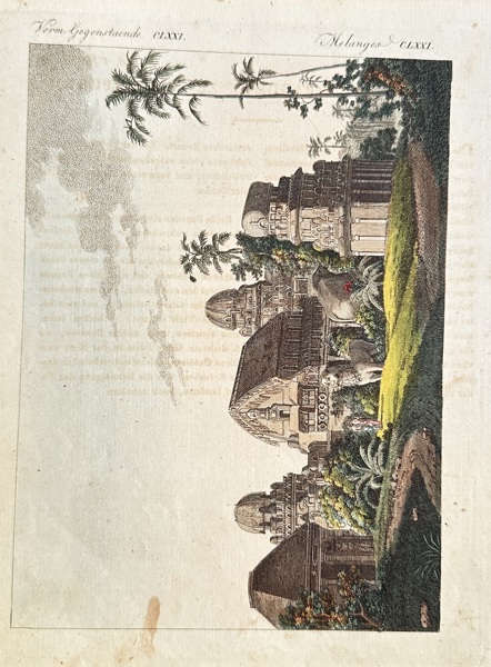 Friedrich Justin Bertuch (1747–1822) – Ancient Asian Temple Complex with Elephant – Hand-Colored Engraving (1792-1810)