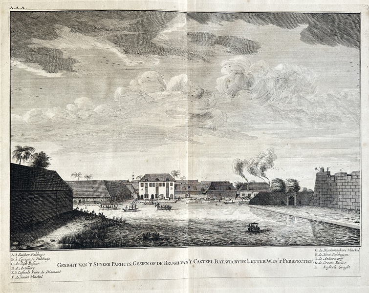 François Valentijn (1666–1727) – View of the Sugar Warehouse of Batavia – Copperplate Engraving (1726)