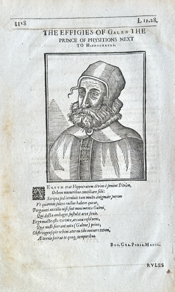 Ambroise Paré (1510–1590) – Effigies of Galen, Prince of Physicians – Woodcut (c. 1575-1585)