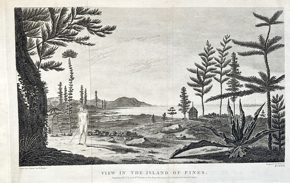 William Hodges (1744–1797) & William Byrne (1743–1805) – View in the Island of Pines – Engraving (1777)