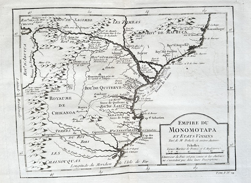 Jacques-Nicolas Bellin (1703–1772) – Map of the Empire of Monomotapa and Neighboring States – Engraving (c. 1750)