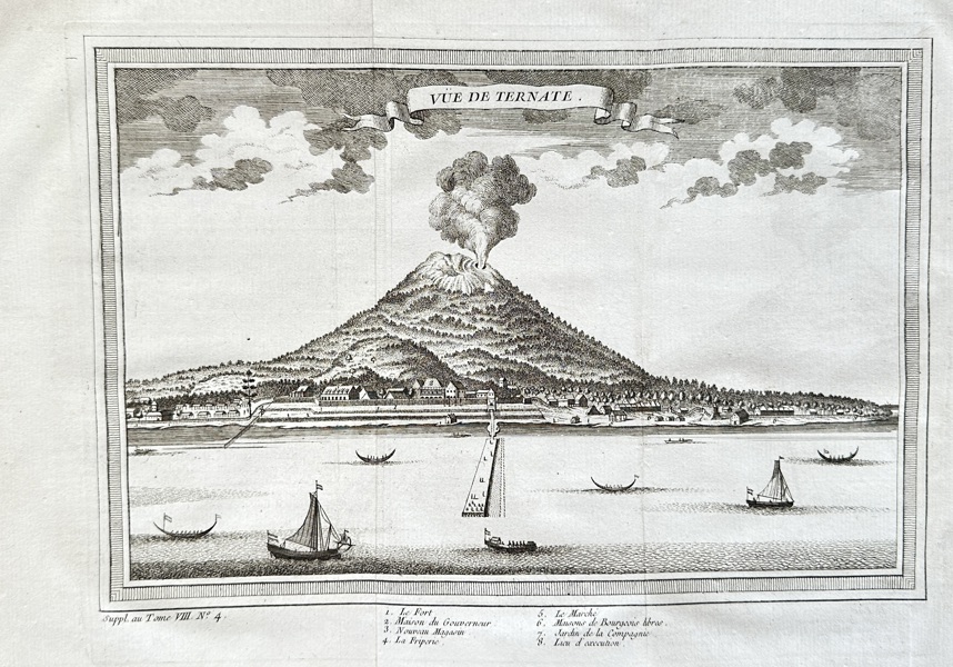 Antoine François Prévost (1697–1763) – View of Ternate – Engraving (c. 1750)