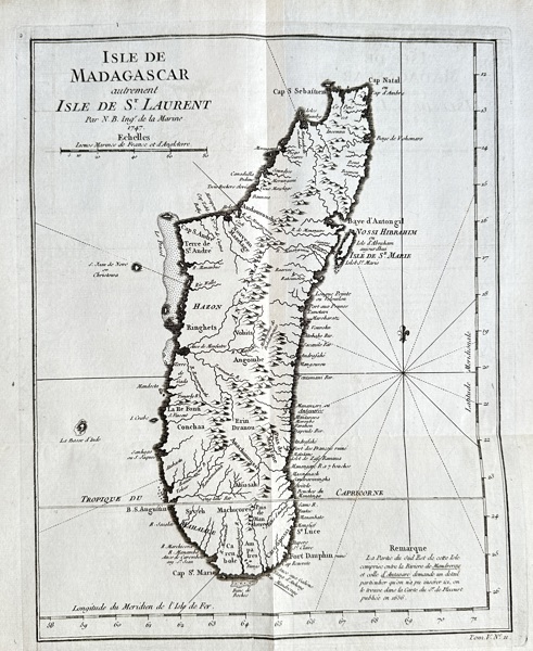 Jacques-Nicolas Bellin (1703–1772) – Map of the Island of Madagascar, also known as Saint Lawrence Island – Copperplate Engraving (1747)