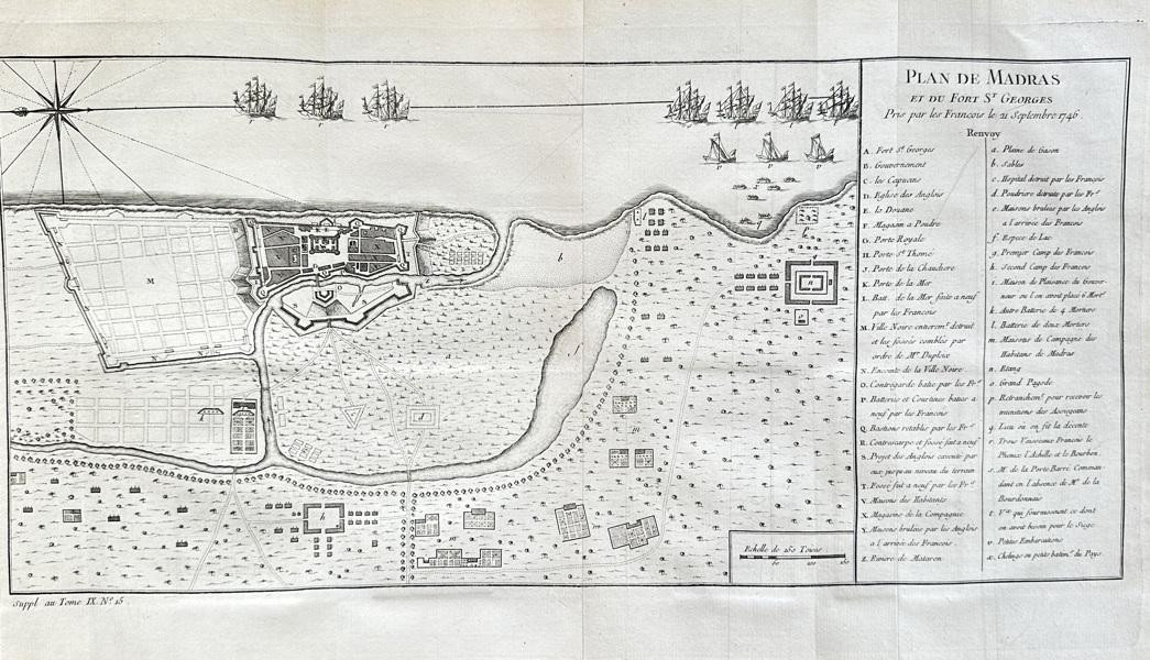 Jacques-Nicolas Bellin (1703–1772) – Plan of Madras and Fort St. George – Engraving (1750)