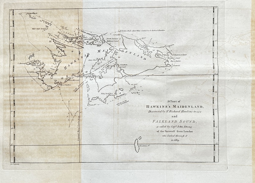James Cook (1728–1779) – Chart of Hawkins's Maidenland and Falkland Sound – Engraving (1777)