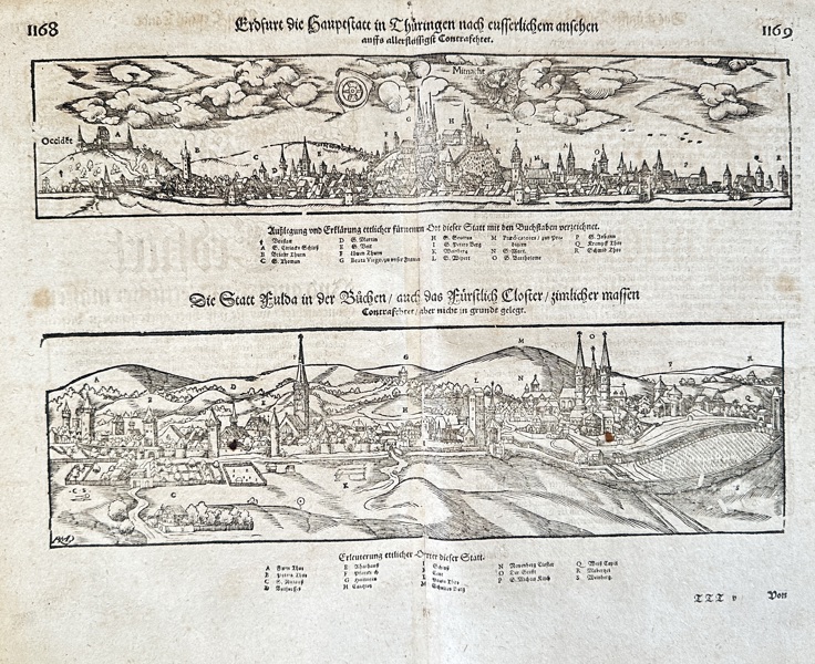 Sebastian Münster (1488–1552) – Views of Erfurt and Fulda – Woodcut (c. 1544-1628)