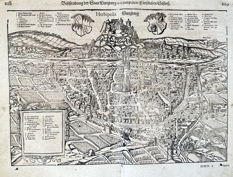 Sebastian Münster (1488–1552) – Description of the City of Würzburg and its Honorable Castle – Woodcut (c. 1544-1628)