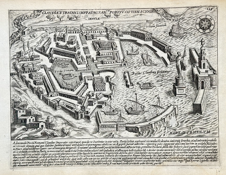 Giacomo Lauro (c. 1550–1605) – Port of Claudius and Trajan at Ostia – Engraving (c. 1612)