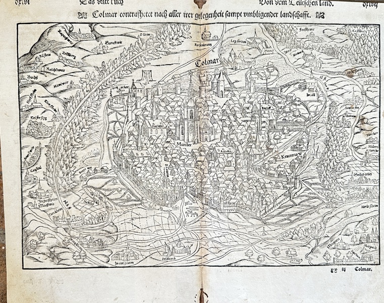Sebastian Münster (1488–1552) – The City of Colmar with Surrounding Landscape – Woodcut (1552)