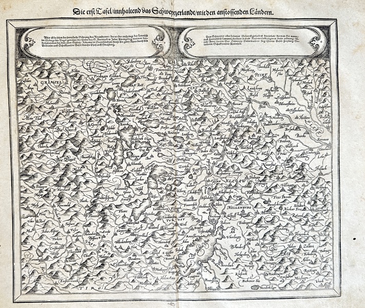 Sebastian Münster (1488–1552) – Map of Switzerland and Surrounding Countries – Woodcut (c. 1544-1628)