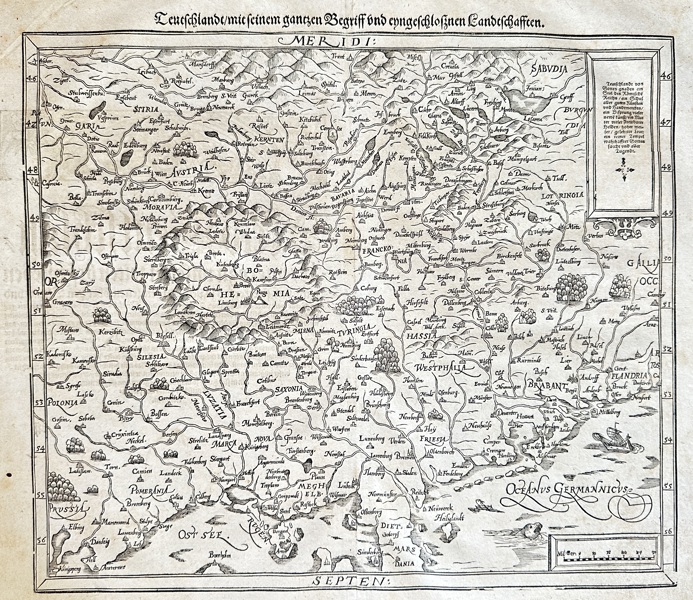 Sebastian Münster (1488–1552) – Map of Germany and its Enclosed Landscapes – Woodcut (c. 1544-1628)