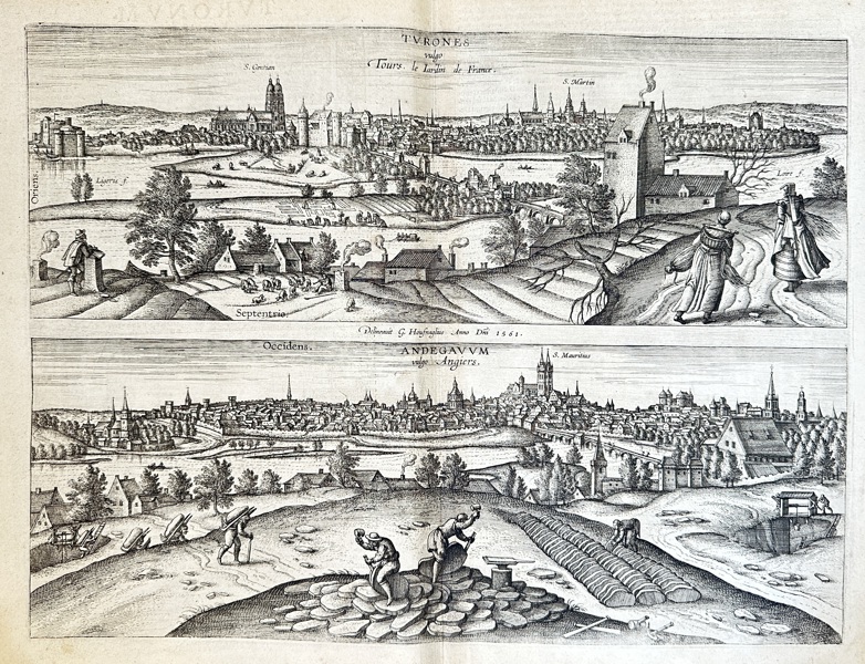 Georg Braun (1541–1622) & Frans Hogenberg (c. 1535–1590) – Views of Tours and Angers – Copperplate Engraving (1581)