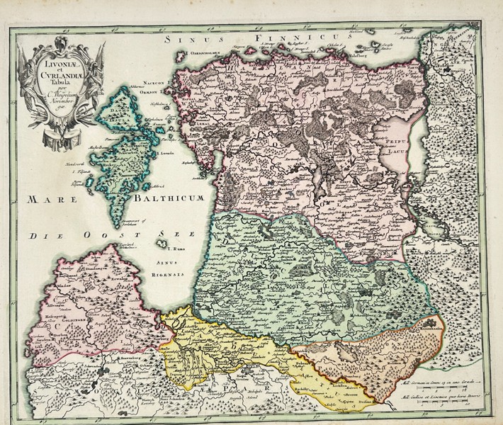 Johann Christoph Weigel (1654–1725) – Map of Livonia and Courland – Hand-Colored